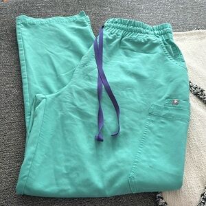 Figs Green Pants with Purple Drawstring